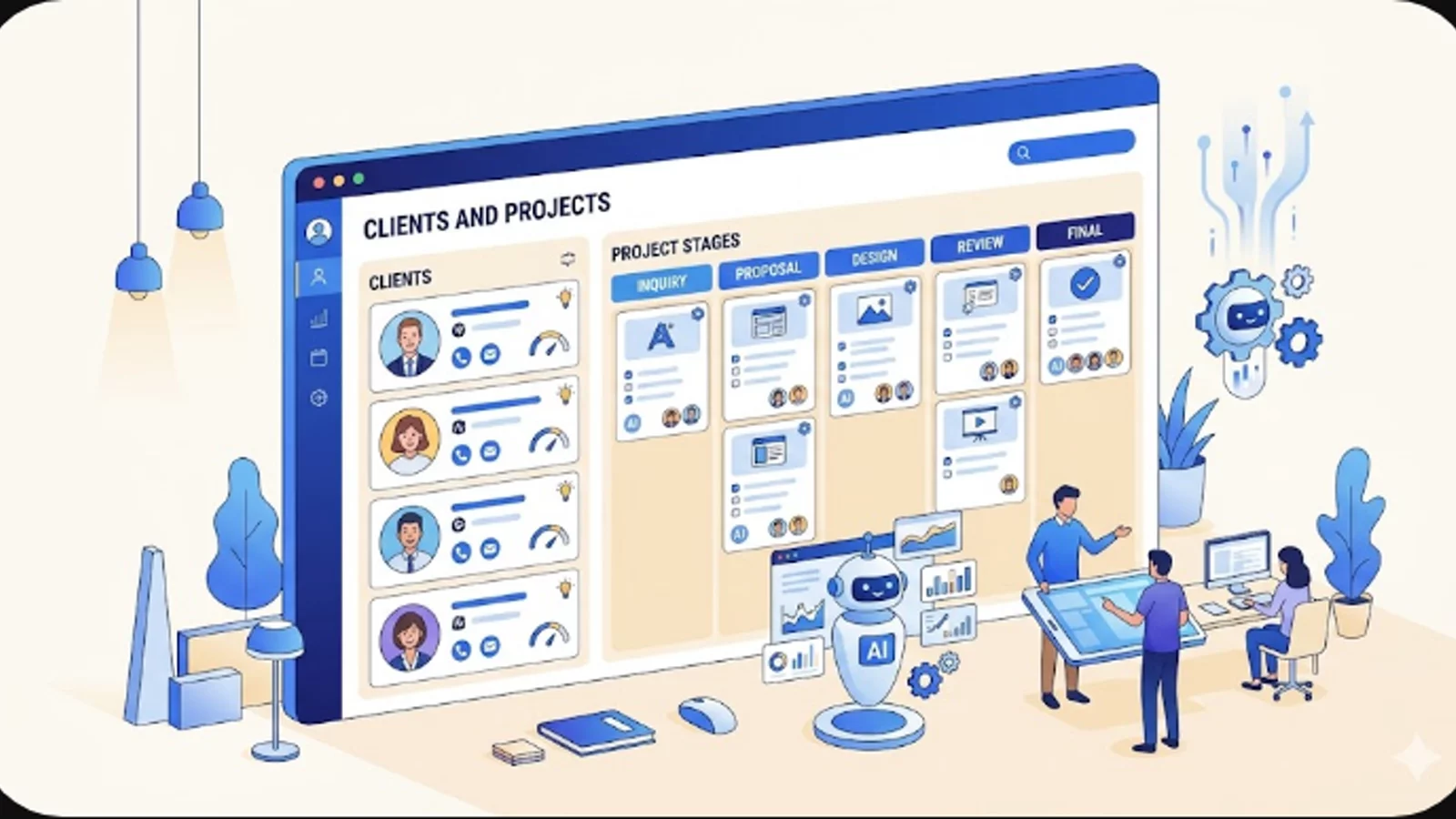 CRM с AI для проектного бюро: заказчики и стадии в одном окне